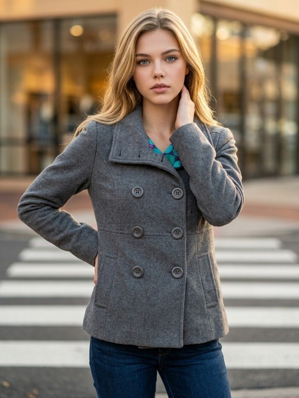 Vintage Aeropostale Wool Pea Coat Gray Double-Breasted Jacket Women Medium